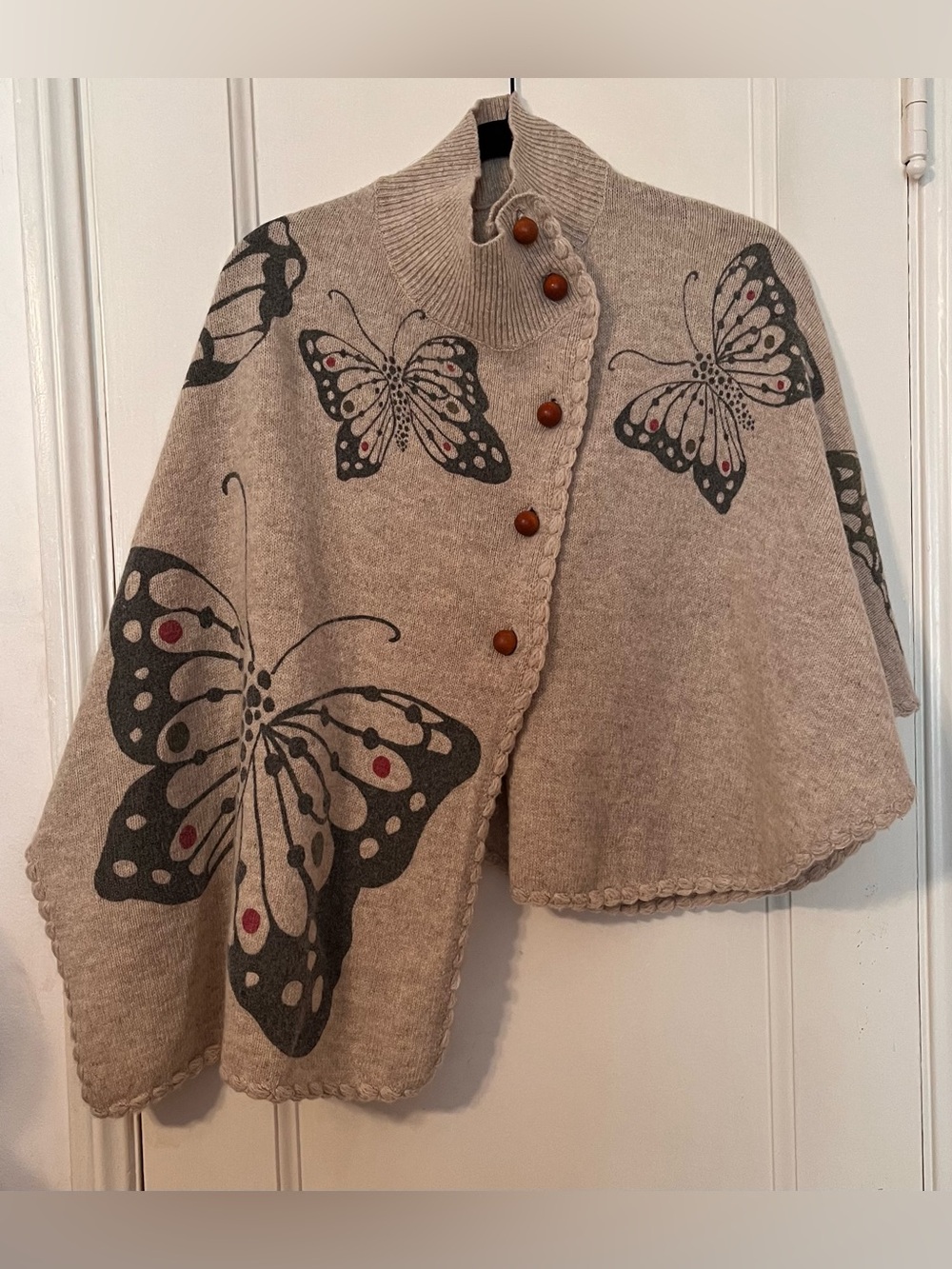 Anthropologie MOTH Wool Blend Butterfly Knit Asymmetrical Poncho Sweater OS